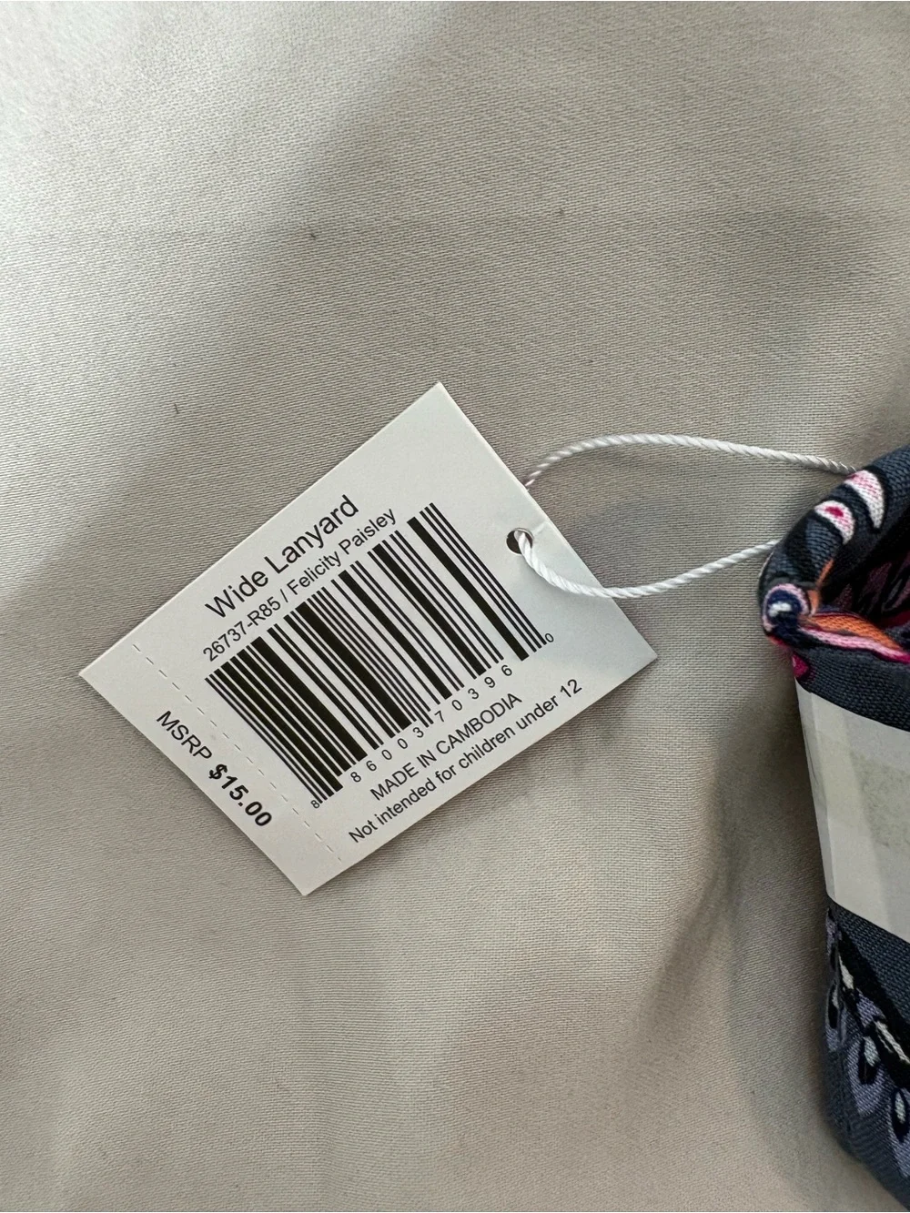 Vera Bradley Felicity Paisley Wide Lanyard in Navy with Pink Floral